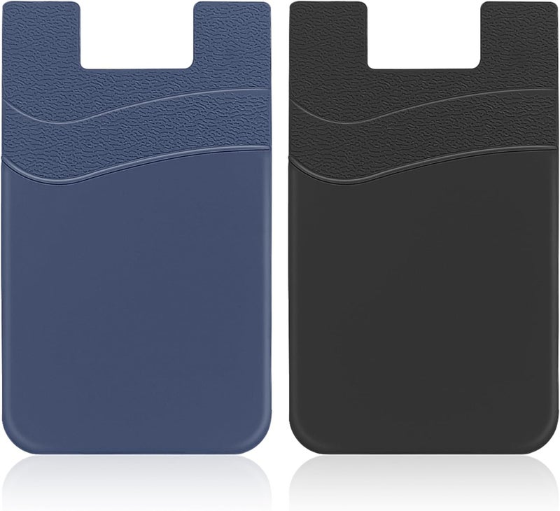 Senose Card Holder for Phone Case, Dual Pocket Silicone Phone Wallet Stick On Compatible for iPhone, Samsung and Most of Cell Phones (Navy Blue, Black) - Image 1